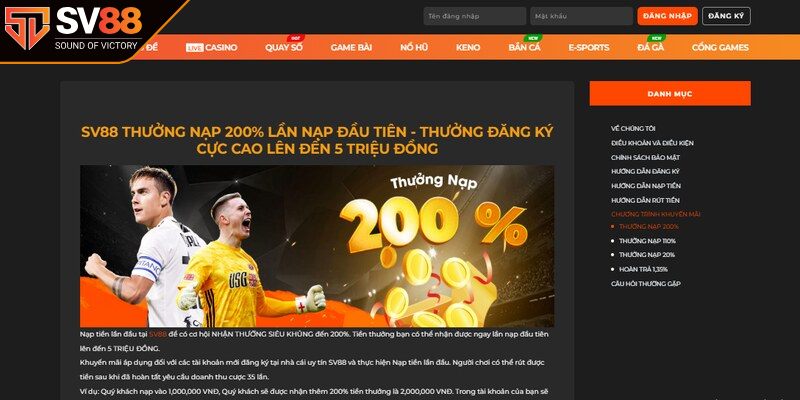 Tặng ngay 200% nạp đầu tiên lên đến 5 triệu VND